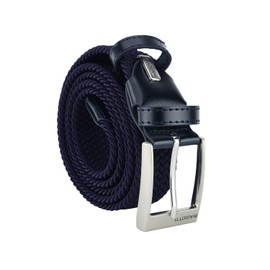 Biagiotti Braided Elastic Belt, Men and Women, with Genuine Leather Inserts and Gift Box