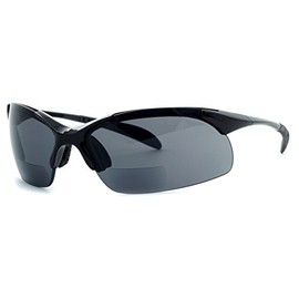 Calabria 48BF BiFocal Reading Sunglasses +1.50 Black/Grey Mens Womens Lightweight Semi-Rimless Wrap Around Bi-Focal Sunnies