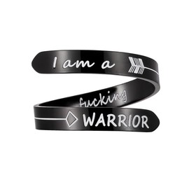 Opening Black I am a WARRIOR ring Stainless Steel Adjustable Never give up Jewelry Inspirational Opening Stacking Cute Hiphop Band