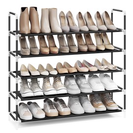SONGMICS 5-Tier Shoe Rack, Shoe Storage for Hallway Closet, Slim and Space-Saving, Metal Frame, Non-Woven Fabric Shelves, Black ULSH55H