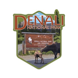 Die Cut Sticker Denali National Park, Alaska, Park Entrance Vinyl Sticker, (Waterproof Decal for Cars, Water Bottles, Laptops, Coolers), Large