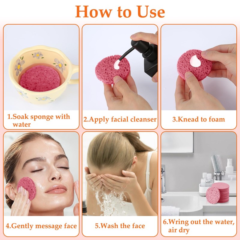 Pack of 80 Face Sponge, Cellulose Make-Up Pads, Compressed Make