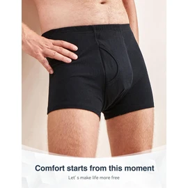 Incontinence Underwear for Men 2PCS Washable Mens Incontinence Cotton Boxer Briefs with Front & Rear Absorbent Area Heavy Absorbency Overnight Leak Proof Underwear for Men (BL, 3XL)