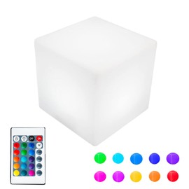 Novelty Lights 4 Inch RGB Cube Rechargeable Night Light, Waterproof Mood Lighting with Remote Control, Color-Changing Glow Cube for Indoor/Outdoor Use