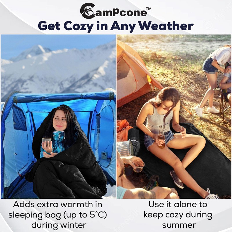 CAMPCONE Silky Sleeping Bag Liner Cold/Warm Weather–XL Travel Sheets for