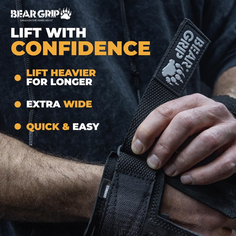 BEAR GRIP Power Straps - Weight lifting Straps (BLACKED)