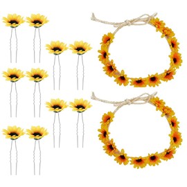 Beaupretty Sunflower Headbands and Sunflower Hairpins,Floral Wreath Headbands Sunflower Garland Crown Sunflower Hair Clips for Women Girls(12 Pieces)
