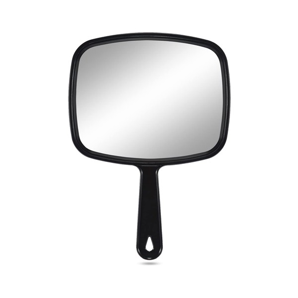PROTECLE Large Hand Mirror, Salon Barber Hairdressing Handheld Mirror with Handle (Square Black 10.3"x7.4")