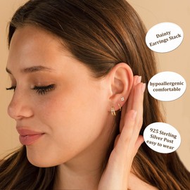 DORANA 3 Pair Gold Studs Hoop Earrings for Women Hypoallergenic Gold Earring Stacks Small Stud Hoops Earrings Sets for Multiple Piercings Jewelry Gifts