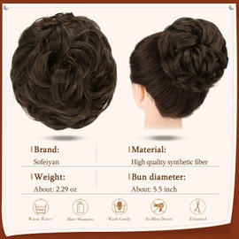 SOFEIYAN Claw Clip Messy Bun Hair Piece Wavy Curly Hair Bun Clip in Claw Chignon Ponytail Hairpieces Synthetic Tousled Updo Hair Extensions Scrunchie Hairpiece for Women