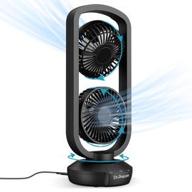 DR.PREPARE Small Tower Fan Oscillating Table Fans with 270° Tilt, 105° Oscillating, 3 Speeds and 3 Auto-Off Timer, Portable USB Powered Desk Fan for Bedroom Office Home Desk, Powerful Airflow 15 Inch