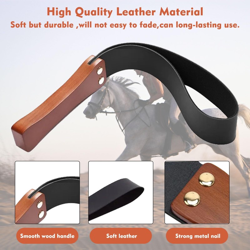 SUNSDEW Leather Paddle with Anti-Slip Wooden Handle, Riding Crop for