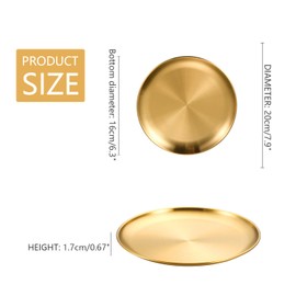 WANGSHIQI Stainless Steel Plates 3PCS Metal Dinner Plates 8 Inch Golden Plate,Camping Plate(Golden, 8”)