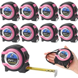 Youyole 10 Pack Tape Measure with Fractions 1/8 Steel Measuring Tape Retractable Easy Read Measurement Tape Steel Power Tape Blade Tape Measure (25 ft X 1 in, Pink)