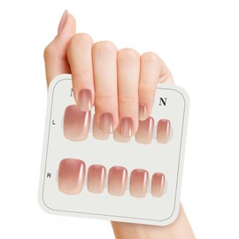 AFGHOUZ Gradient Pink Artificial Press on Nails, Full Cover Glue on Nails for Women, 10 Pcs Reusable Short Round and Square, Suitable for Many Occasions