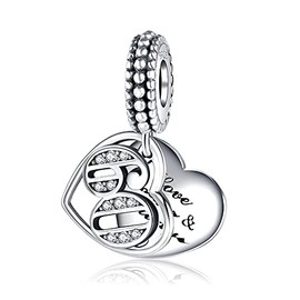 Abalorio con circonita cúbica número 16, 18, 21, 30, 40, 50, 60 años de amor, plata de ley 925, compatible con collar y pulsera de mujer, Plata esterlina, plata de ley,