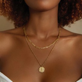 Xmsrn Vintage Layered Coin Disc Pendant Necklace Hammered Coin Choker Necklace Punk Figaro Chain Choker Necklace Layering Coin Necklace For Women, Zinc, No Gemstone