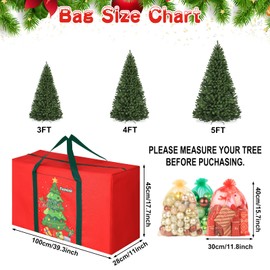 Christmas Tree Storage Bag 4FT 5FT 600d Oxford Fabric Small Christmas Tree Bag 3FT for Ornament Storage 100 X 45 X 28cm with 3 Christmas Decoration Storage Bag 30X40cm