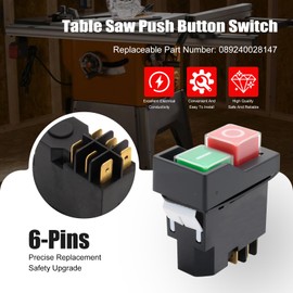 Table Saw Push Button Switch Compatible with Table Saw Ridgid R4514T Ryobi RTS08 RTS12 RTS23, Replacement for 089240028147, 127V 18A T85/55 (6-Pins)