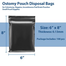 Ostomy Pouch Disposal Bags for Colostomy, Nappies, Incontinence Pad Drain Pouches Smell Proof Supplies, with Sealing Strip, 6"x8", 100 Pcs