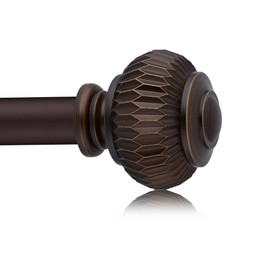 Mospetual Bronze Curtain Rods for Windows 48 to 84 Inches, 1 Inch Adjustable Heavy Duty, Lantern Ball Finials, Window Treatment Single Rod Set