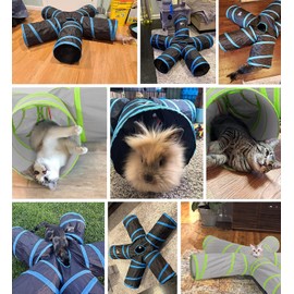 Cat Tunnel, Pawaboo Cat Tunnel, 5 Way Cat Tunnel, Spiral Cat Tunnel with 1 Hole, Foldable, Cat Playhouse Toy, Gray & Green