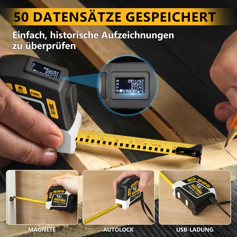 Alloyman Digital Tape Measure, 2-in-1 5M Tape Measure with 50