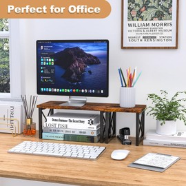 HavenlyYouth Desk Shelf, 2 Tier Wood Desktop Shelf, Adjustable Freestanding Stackable Desktop Organizer Shelf, Desktop Bookshelf Organizer Storage Rack, Desk Display Rack for Office, Home, Rustic