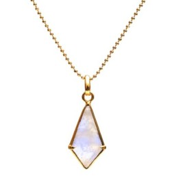 Gempires Moonstone Kite Pendant Necklace, Prong Setting, Crystal Necklace, June Birthstone, 14k Gold Plated Jewelry, 18 inch Adjustable Ball Chain, Gift for Her