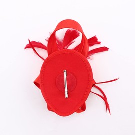 DRESHOW Fascinator Hats for Women Pillbox Hat with Veil Headband and a Forked Clip Tea Party Headpiece, 1 x ribbons fascinator hat: red