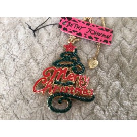 Betsey Johnson 3D  Merry Christmas Green Tree Necklace Red Enamel
