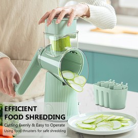 5 in 1 Cheese Grater Food Chopper, Rotary Hand Crank Vegetable Slicer with 5 Group Blades & Blade Storage Box, Kitchen Artifact Cheese Shredder with Strong Suction Cup, Food Grater and Slicer (Green)