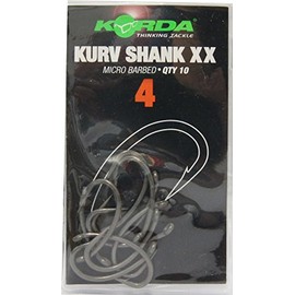 Korda Kurv Shank XX Haken Karpfenhaken (10 Stück), Angelhaken zum Karpfenangeln, Haken zum Karpfenfischen, Haken für Karpfen, Größe:4