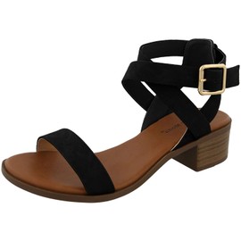 TOP Moda Women's Vision-75 Ankle Wrap Adjustable Buckle Stacked Chunky Heel Sandal,Black,10