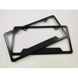 Premium Corrosion-Resistant Stainless Steel Matte Black Powder Coated 2-hole Standard CAR Heavy Duty License Plate Frames with FREE set of screws and caps - Set of 2 frames