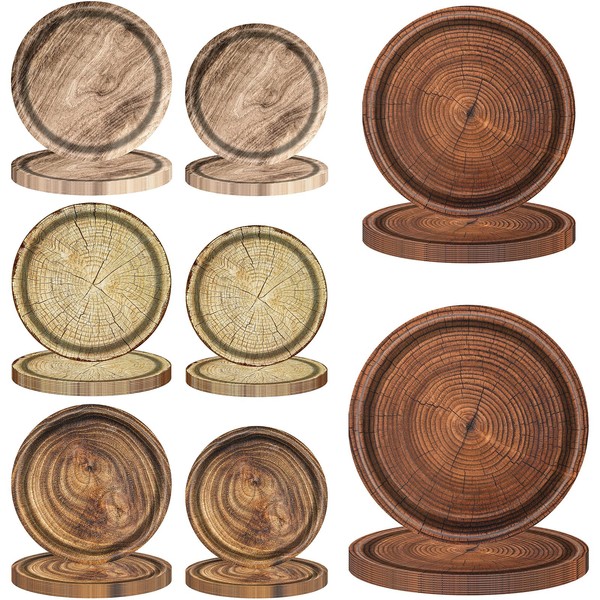 YYBD 40Pcs Disposable Paper Plates Wood Grain Plates 9in Round