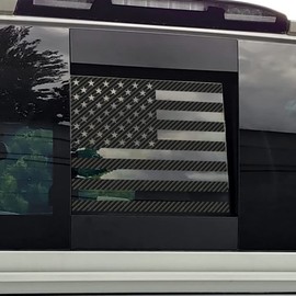 BocaDecals Middle Rear Window American Flag Decal Accessory Easy Install Compatible with and Fits Toyota Tacoma 2016-2022 (Black Carbon Fiber)