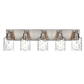 BONLICHT 5 Lights Sconces Wall Lighting Brushed Nickel with Hammered Glass Shade, Industrial Bathroom Light Fixtures Vanity Lights Porch Light Fixtures Classic Metal Wall Mount Lamp Over Mirror
