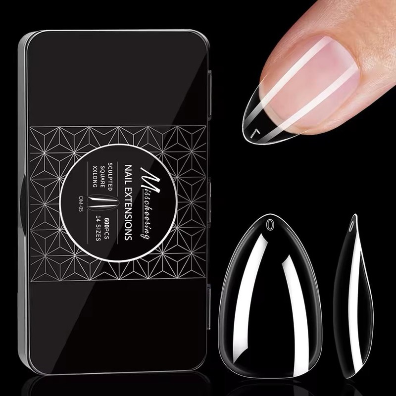 50pcs/box Transparent Seamless Fake Nail Soft Full Cover Trapezoidal Oval