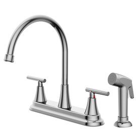 HURRAN 2-Handle Kitchen Faucet with Pull-Out Side Sprayer, 8 Inch High Arch Stainless Steel 360°Rotating Kitchen Sink Faucet, 3 or 4 Hole Faucet for Kitchen Bar Rv Camper, Chrome