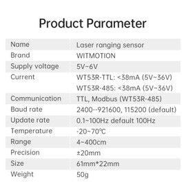 WitMotion 40-2000mm WT53R-TTL, VL53L0 UART distance measurement ranging sensor with alarm, waterproof digital measuring tool range finder with Arduino, Raspberry Pi,Pixhawk