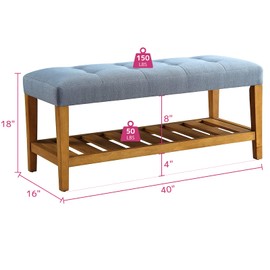 Acme Charla Wood and Fabric Bench in Blue and Oak