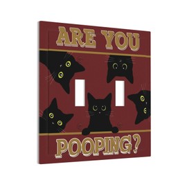 CZRPKEN Funny Black Cat Red Vintage Fun Are You Pooping? Double Toggle Light Switch Covers 2 Gang Wall Plate Dual Decorative Switchplate Electrical Faceplate Perfect for Bathroom Decor Humorous Gift