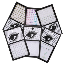 TOVINANNA 6 Sheets Face Rhinestone Stickers Stick on Gems Gold Eyeliner Gems Neon Face Gem Palette Shape Stickers Makeup Gems Festival Sticker Gems Eyeshadow Crystals Acrylic Acid
