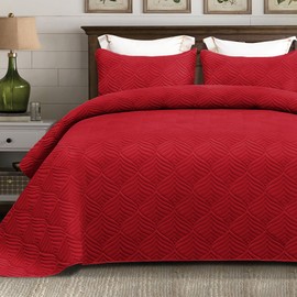 Whale Flotilla Quilts Queen Size, 3-Piece Soft Lightweight Modern Geometric Full Queen Quilt Bedding Set Bedspread Coverlet for All Seasons, Red
