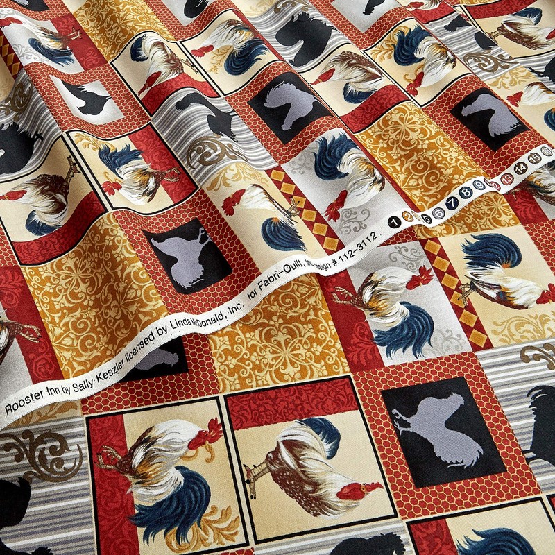 Rooster Inn Patchwork Multi, Quilting Fabric by the Yard