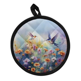 YORXINGY Oil Paint Hummingbird Potholders & Oven Mitts for Kitchen Decor and Accessories Heat Resistant Greaseproof Breathable Gloves for Hotel Grilling Kitchen Dishwasher Safe