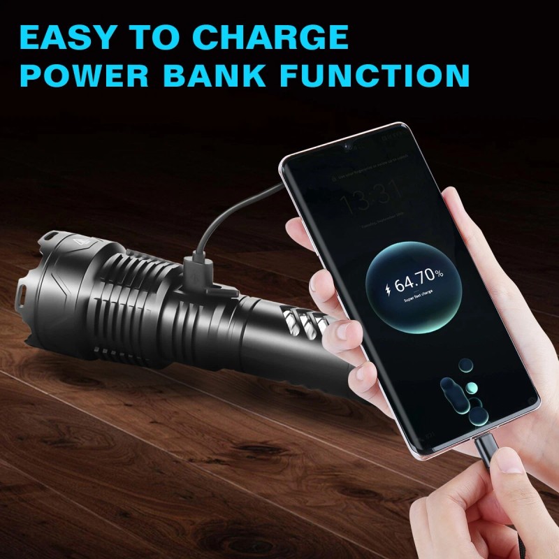 Garberiel Super Bright 900000Lumens XHP160 LED Flashlight Rechargeable Powerful Zoom