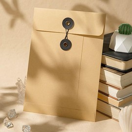 10 Pcs Kraft Paper String Envelope File Folder A5 Size Vertical Document Bill Cards Storage Organizer File Bag with Button String Tie Closure Bag File Folder Project Pockets for School Office