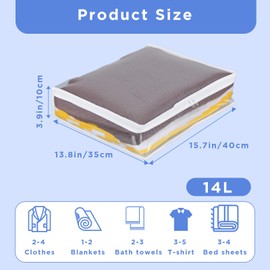 6 Pack Clear Zippered Storage Bags – PVC Plastic Organizer for Clothes, Blankets, Bed Sheets, and More (15.7 x 13.8 x 3.9 Inches)